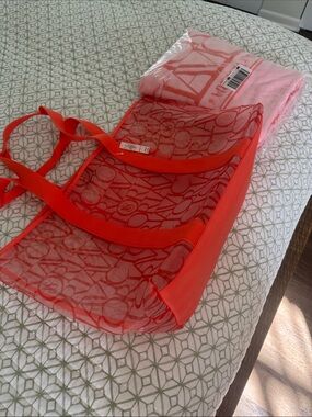 Victoria's Secret Red Transparent Tote & towel with Signature Logo Print. Swim
